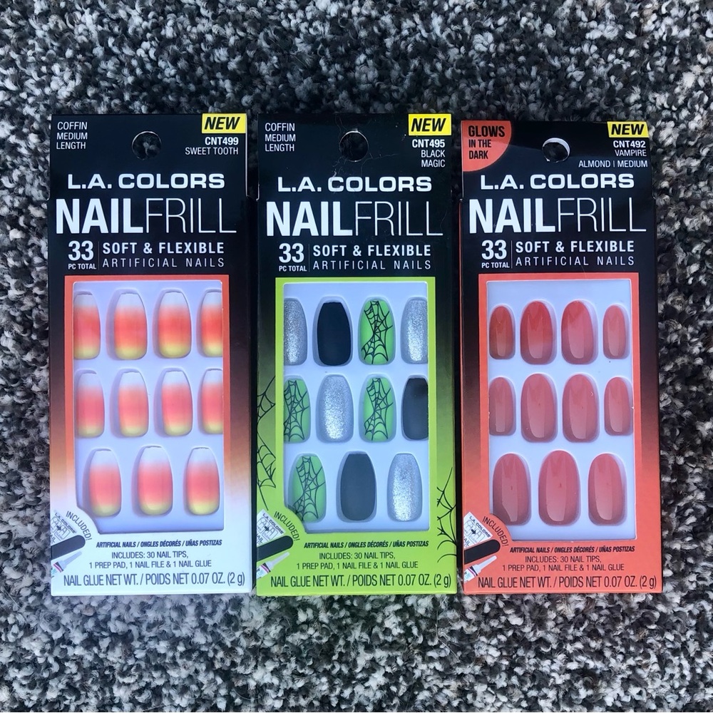 3 L.A. Colors Nail Frill Halloween Artificial Nail Kits
